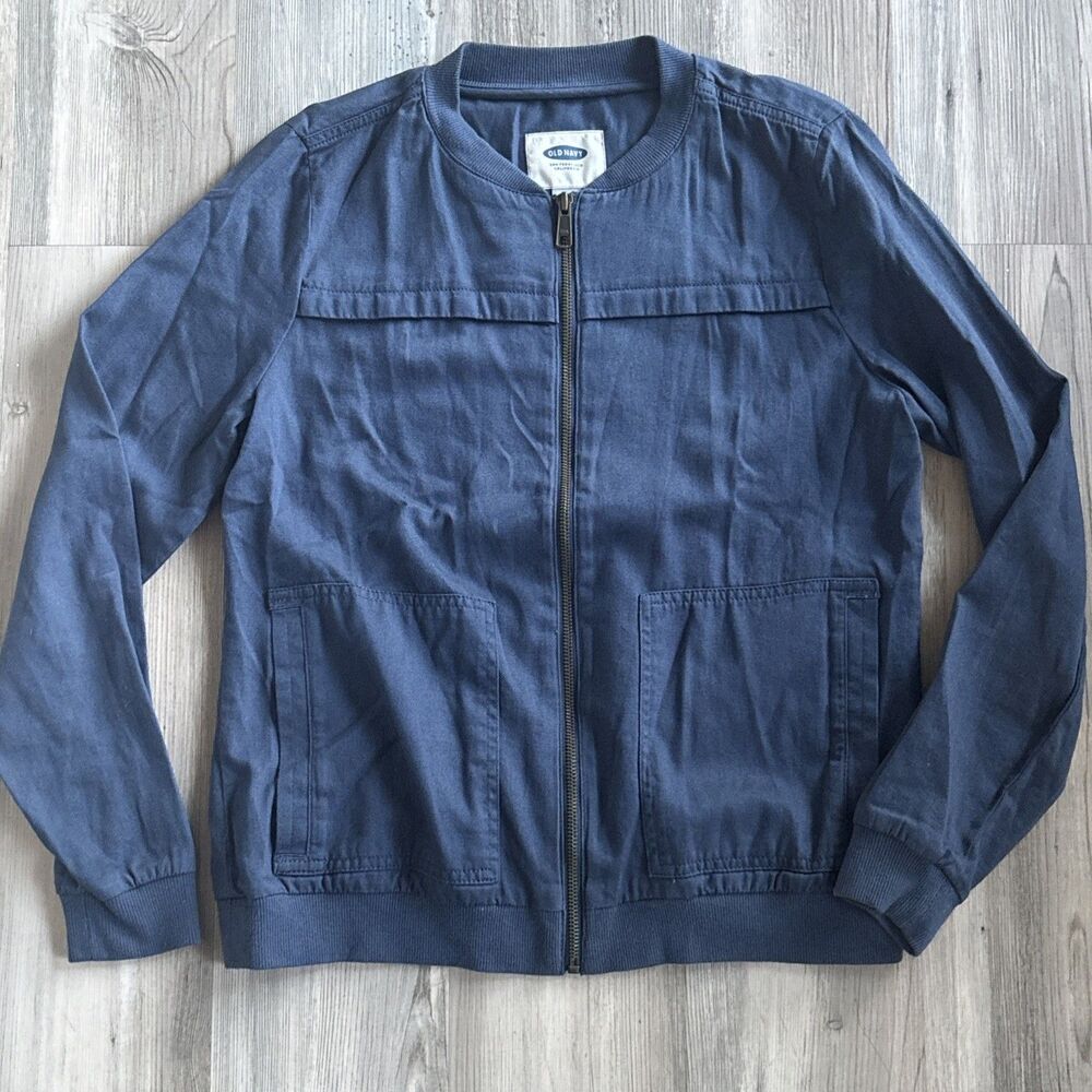 Vintage Old Navy Blue Light Zip Up Jacket 100% Cotton Navy Casual Size Medium